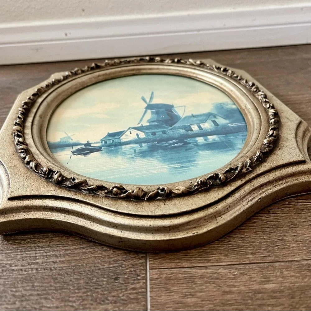 Elegant Gold Framed Windmill Art